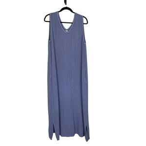 Mododoc Sleeveless V Neck Puckered Maxi Dress Purple Size Small